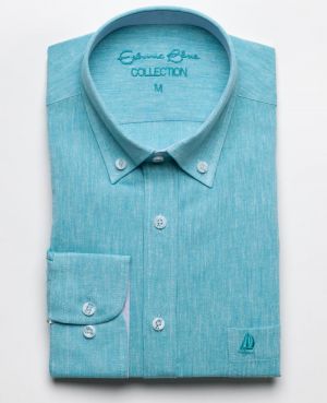 Turquoise Shirt in Linen and Cotton Blend - Breathability and Easy Care