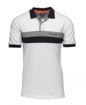 Short sleeve polo-shirt, WHITE with two-tone chest band