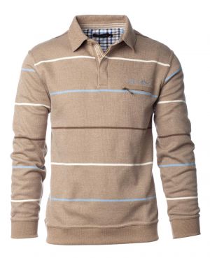 Long sleeve polo-shirt, BEIGE / BLUE / WHITE stripes