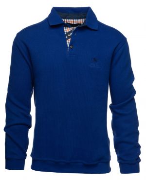 Long sleeve polo-shirt, soft touch FRENCH BLUE denim elbows
