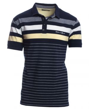 Short sleeve polo-shirt, NAVY / YELLOW / WHITE stripes