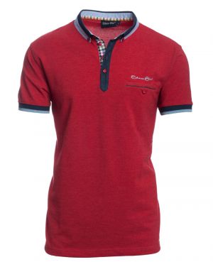 Short sleeve polo-shirt, melanged red shirt collar pocket