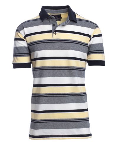 Men's polo, short sleeves, navy yellow white stripes, piqué / Short ...