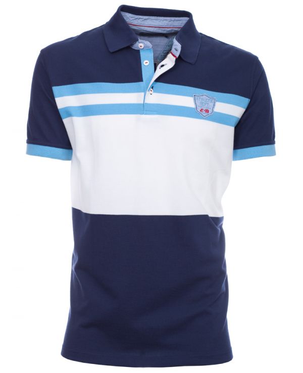 Men's polo, short sleeves, navy white blue stripes, piqué / Short ...