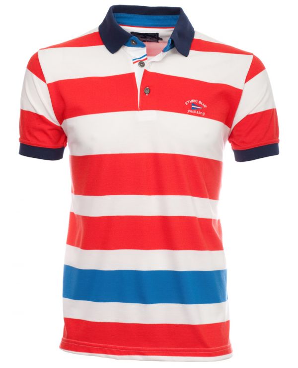 Men's polo, short sleeves, red white blu stripes, piqué / Short Sleeve ...
