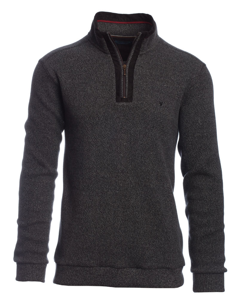 Men's sweater, zip neck, long sleeves, dark grey, soft touch heavy knit ...