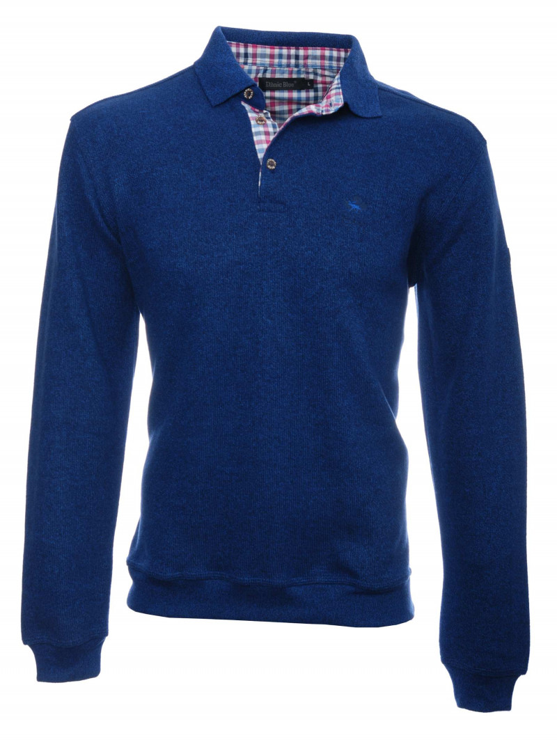 Men's polo, long sleeves, royal blue, soft touch — Ethnic Blue