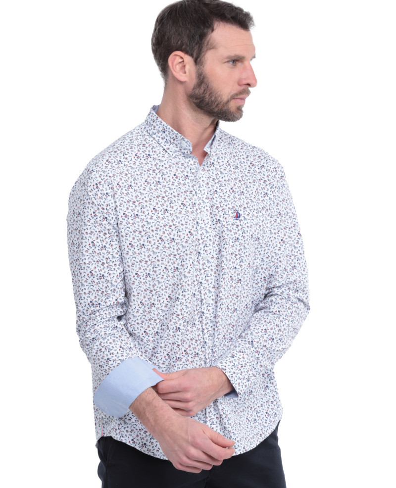 Chemise homme manches longues blanche, poche — Ethnic Blue