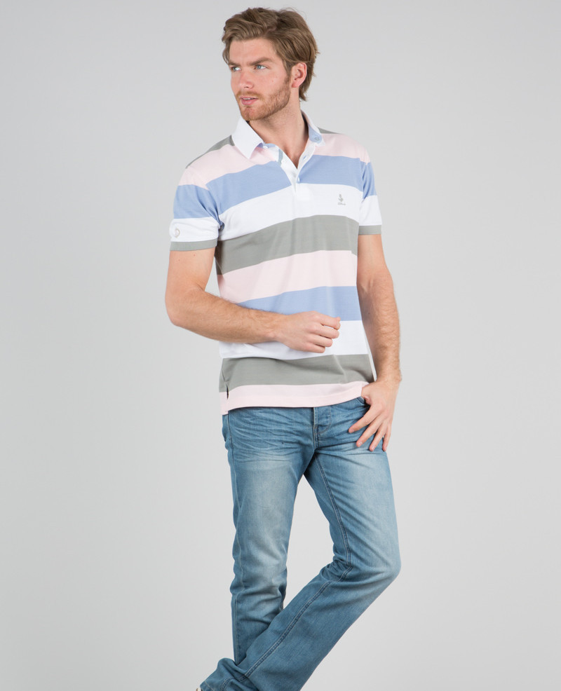Men's polo, short sleeves, sky pink stripes, piqué / Short Sleeve Polo ...