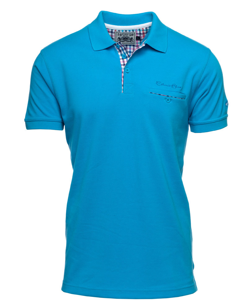 Men's polo, short sleeves, ocean blue piqué with pocket / Short Sleeve ...