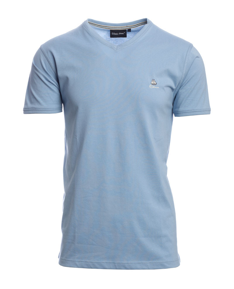 Men's t-shirt,jersey, short sleeves, sky blue V neck — Ethnic Blue