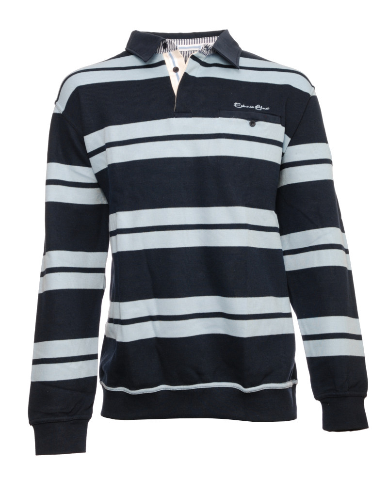 Men's polo, long sleeves, navy sky blue stripes, soft touch 3xl ...