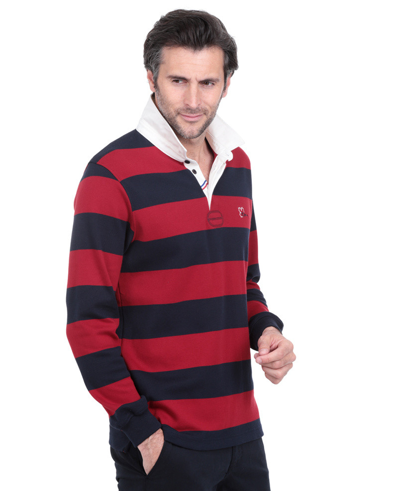 Men's Striped rugby polo shirt navy red / Stripe Polo — Ethnic Blue