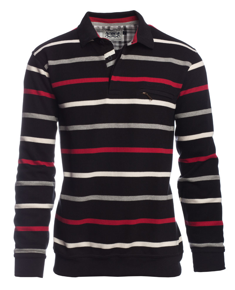 black white and red striped shirt