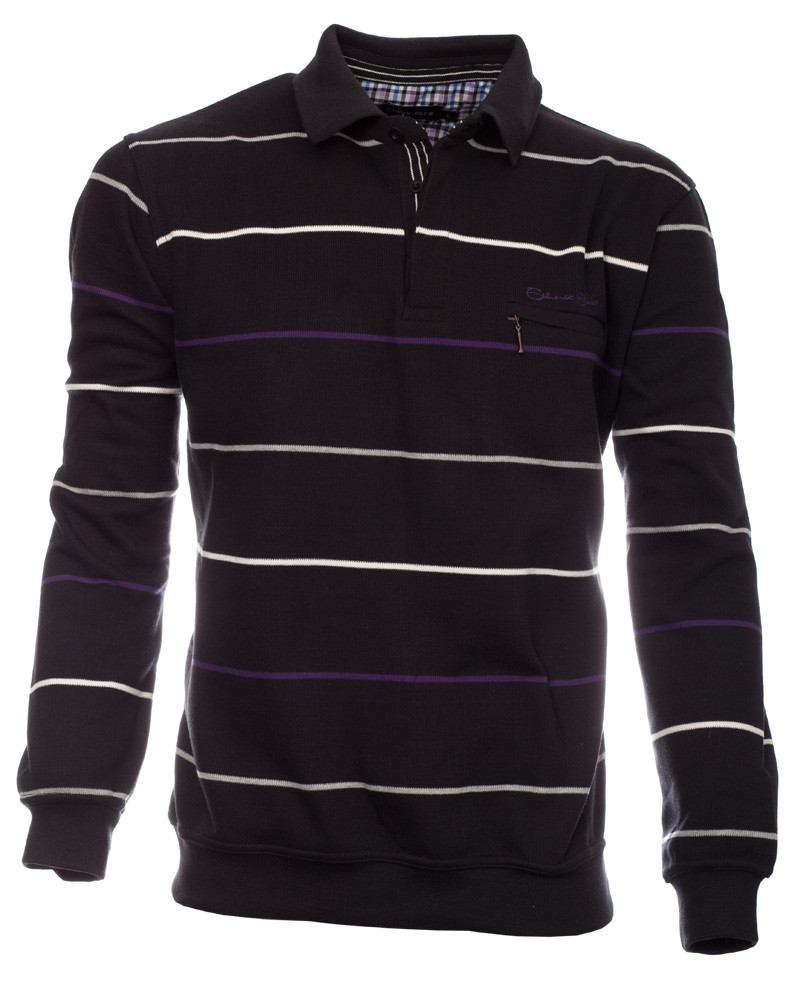 Men's polo, long sleeves, black purple grey stripes / Stripe Polo ...